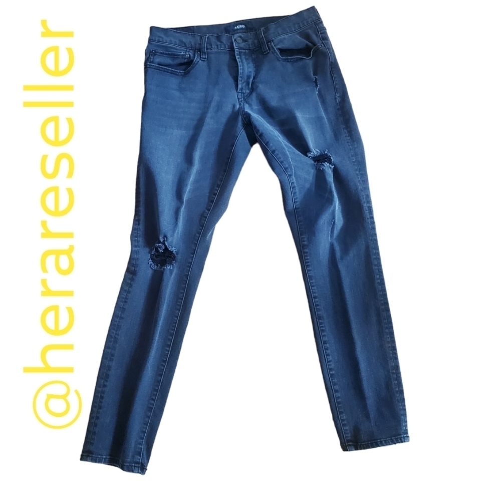 Aero Super Skinny Men Jeans in Dark Grey Ripped 30*32 Jeans